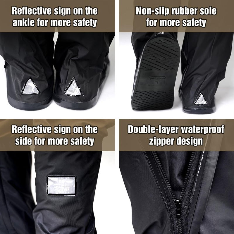 LYN Wild Gear： Waterproof Non-Slip Rain Boot Shoe Covers/Overshoes with Reflector&Zipper - Black, Reusable Foldable Insulation for Hunting Cycling Snow&Rainy Days - Image 2